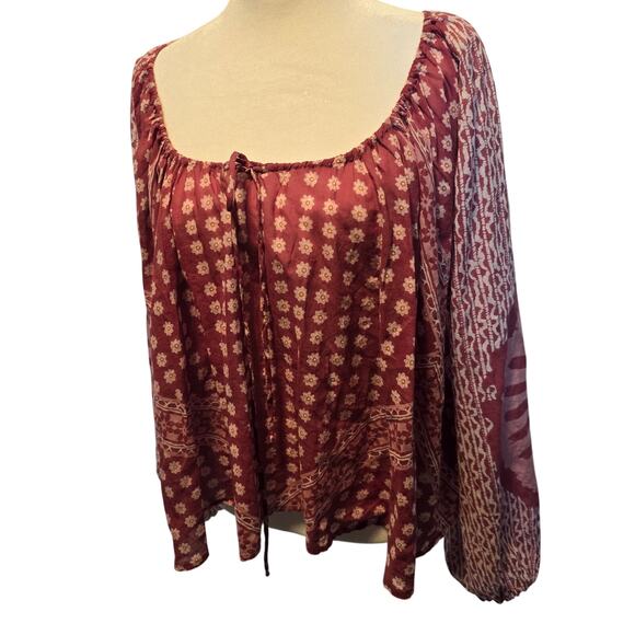 Free People Elena Floral Print Top Blouse Clay Combo Boho Western Oversized XS - Picture 4 of 8